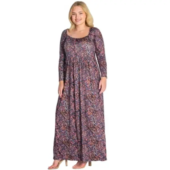 Womens Plus Size Floral Long Sleeve Pleated Maxi Dress image {3}