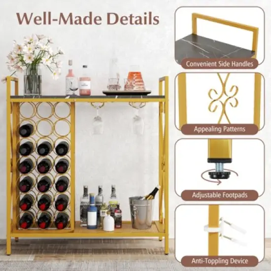 Tangkula Freestanding Floor Drink Rack, Wooden Coffee Bar Table w/ Drink Storage image {7}