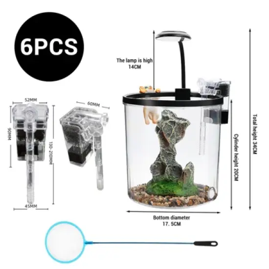 Small Fish Tank, 1.3 Gallon Betta Aquarium Starter Kit with LED Light & Filter - Desktop Mini Aquarium for Betta Fish, Shrimp, Snails image {1}