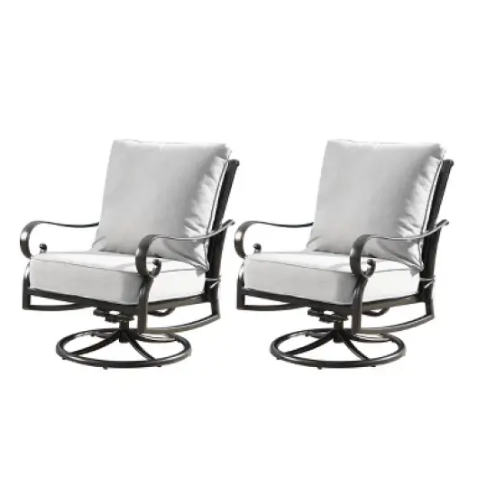 5pc Set with 44" Outdoor Round Aluminum Fire Table & 4 Deep Seating Swivel Rocking Chairs & Wind Blocker Lid - Oakland Living image {10}