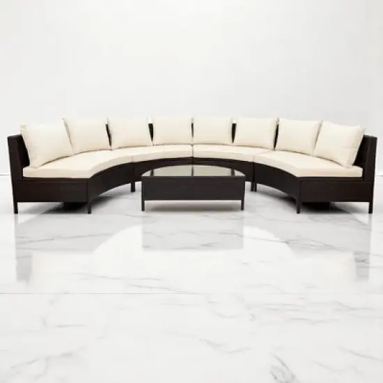 5-Piece Outdoor Rattan Sofa Set with Cushions, Pillows, and Tempered Glass Table &acirc;&acirc;&sbquo;?Multifunctional, UV & Water-Resistant Patio Furniture image {2}