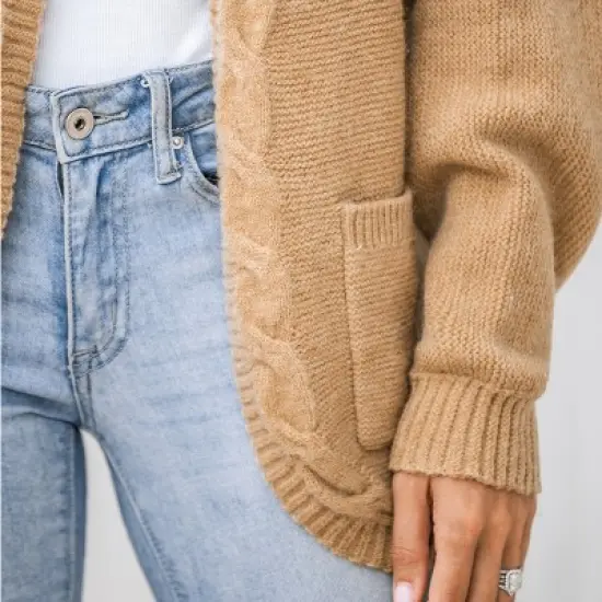 Women's Open-Front Chunky Knit Cardigan - Cupshe image {5}