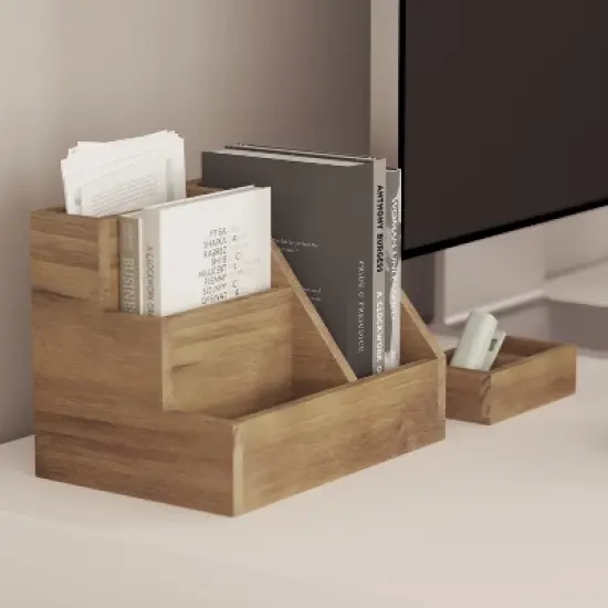 Merrick Lane 3 Piece Metal and Wood Desk Organizer Set for Desktop, Countertop, or Vanity image {3}