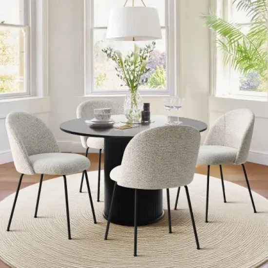 Nano Linen Upholstered Dining Chairs Set of 4,Wider Seat Armless Dining Room Chair with Metal Leg for Kitchen Dining Room Farmhouse-Maison Boucle image {3}
