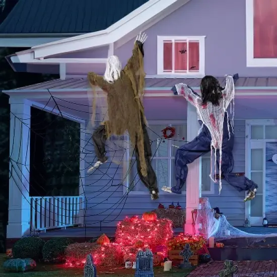 Joyfy 47" Halloween Climbing Dead Zombies Wall Decoration 2 Pack, Outdoor Haunted House Prop, Yard Lawn Garden Party Decor Supplies image {9}