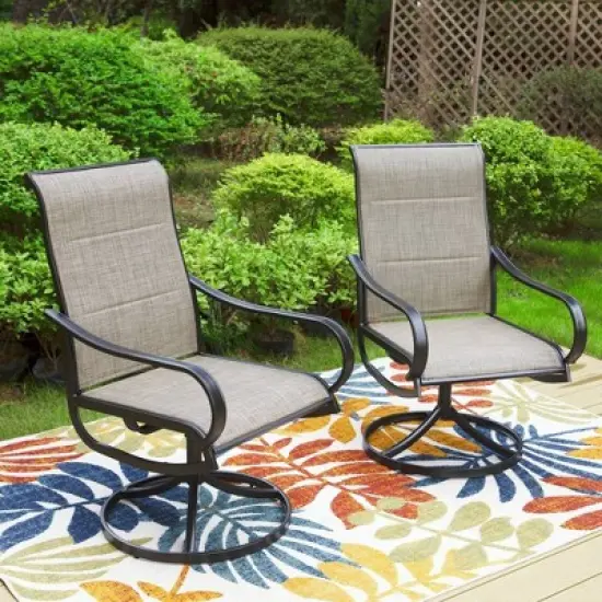 3pc Patio Dining Set with Small Square Table & 360 Swivel Padded Arm Chairs - Captiva Designs: Weather-Resistant Outdoor Furniture image {3}