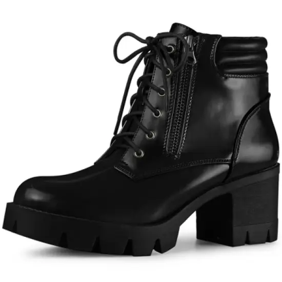 Perphy Women's Platform Lace Up Chunky Heel Ankle Combat Boots image {6}