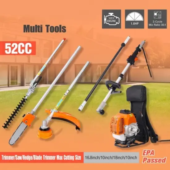 4 In 1 Multi Functional 52CC Trimming Tools with Power Head String Trimmer Brush Cutter Hedge Trimmer Hard Shaft Pole Saw Bottle Mixer image {1}