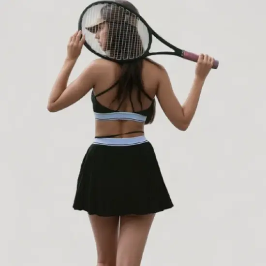 Anna-Kaci Active Women's Athletic Pleated Mini Skirt with Double Layer Mesh Design and Contrast Waistband image {4}