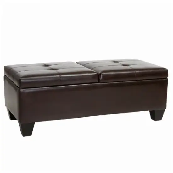 Merrill Double Opening Leather Storage Ottoman - Chocolate Brown - Christopher Knight Home image {1}