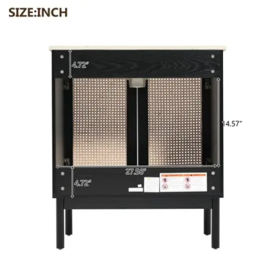 GDFStudio Walkley Modern 30" Wood and Handmade Rattan Bathroom Vanity with Ceramic Sink image {4}