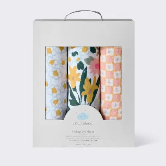 Muslin Swaddle Baby Blanket - Painterly Floral - 3pk - Cloud Island&trade; image {3}