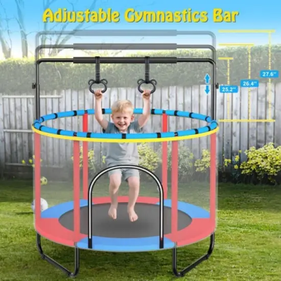 60'' Trampoline for Kids with Basketball Hoop & Safety Net, Swing, Rings, Gymnastic Bar, Indoor/Outdoor Toddler Trampoline, Birthday Gifts image {6}