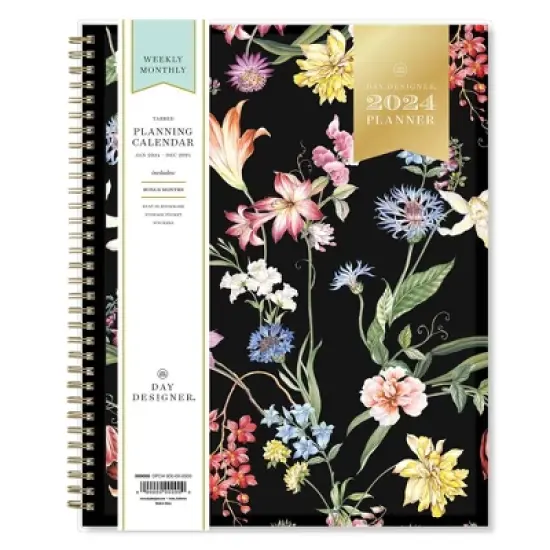 Day Designer 2024 Planner 8.5"x11"  Weekly/Monthly Clear Pocket Cover Wild Blooms Black image {2}