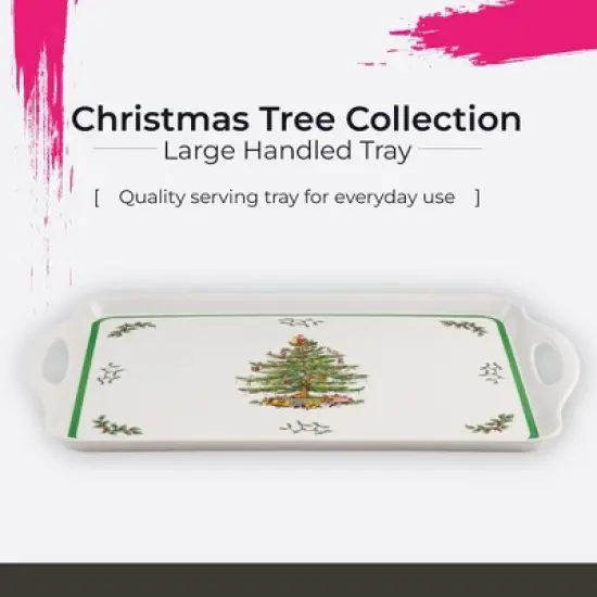 Spode Christmas Tree Large Handled Tray (19" x 11.6") - Festive Melamine Serving Tray - Durable & Lightweight Holiday Serveware - Dishwasher Safe image {1}