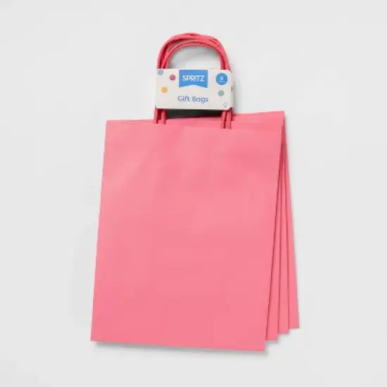 4pk Small Gift Bags Solid Pink - Spritz&trade; image {2}