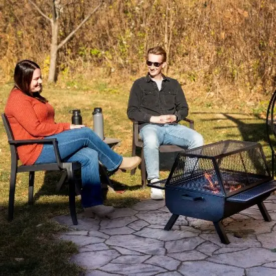 Sunnydaze Steel Grilling Fire Pit with Mesh Spark Screen and Protective PVC Cover - Black - 36." W x 32.5" D x 23.75" H image {5}