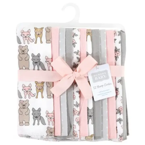 Hudson Baby Infant Girl Cotton Flannel Burp Cloths Bundle, Wild Forest Pink, One Size image {1}