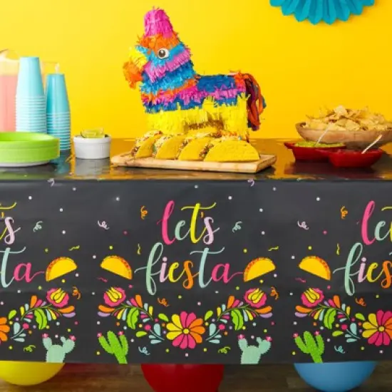 Sparkle and Bash 3 Pack Let&rsquo;s Fiesta Table Cover for Cinco de Mayo, Mexican Theme Party Decorations, 54x108 in image {1}