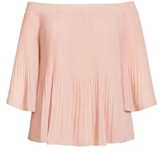 Women's Plus Size Pleated Off Shoulder Top  - Petal Pink | CITY CHIC image {2}