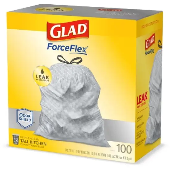 Glad ForceFlexPlus Tall Kitchen Drawstring Trash Bags - 13 Gallon White Trash Bag - OdorShield - 100ct image {3}