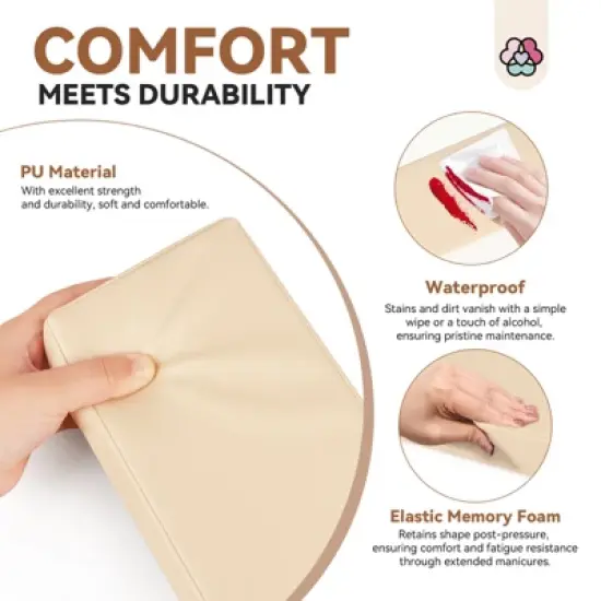 SAVILAND Pro Salon Armrest System - Solid Wood Base w/Leather & Memory Foam Ergo Cushion.(Beige) image {3}