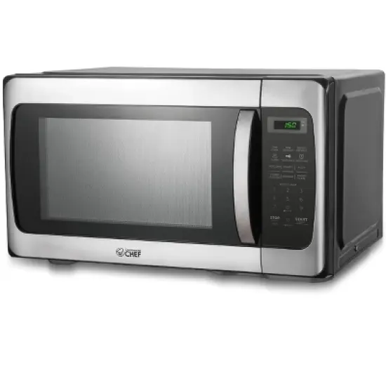 COMMERCIAL CHEF 1.1 Cu Ft Microwave with 10 Power Levels, Push Button Door Lock, Turntable and Digital Controls, Stainless Steel image {7}