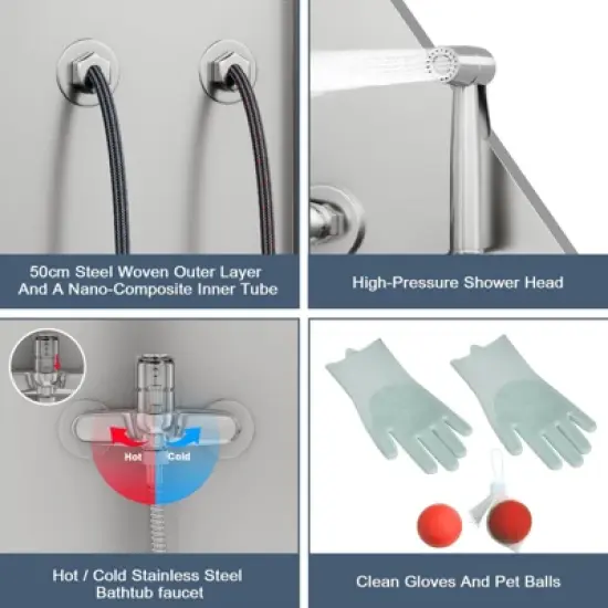 Pet Bath Tub - 50'' Professional Stainless Steel with Retractable Stairs, Faucet/Showerhead, Washing Gloves, for Large/Medium/Small Pets image {4}