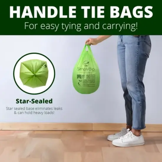 Simply Bio 1.6 Gallon Compostable Trash Bags Drawstring, Heavy Duty Extra Thick 0.6 Mil, 6.06 Liter, 50 Bags, Small Kitchen Food Scrap Waste Bag image {2}