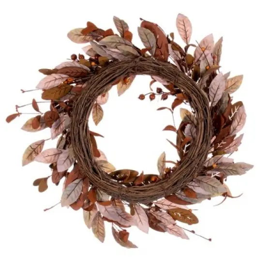 Vickerman 22" Artificial Light Brown Fall Berry and Wood Leaf Wreath image {2}