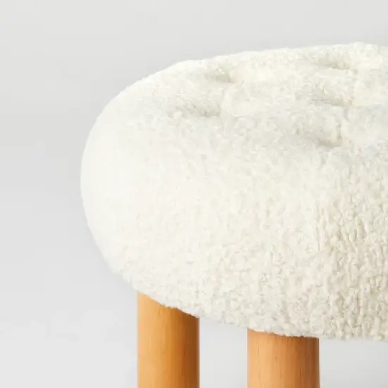 Kessler Round Tufted Faux Shearling Ottoman with Wood Legs Cream - Threshold&trade; designed with Studio McGee image {3}