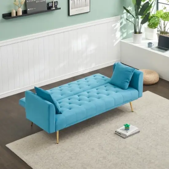 71 inch convertible love seat sofa, American retro, light blue Polyester, suitable for small living room, bedroom, office image {4}