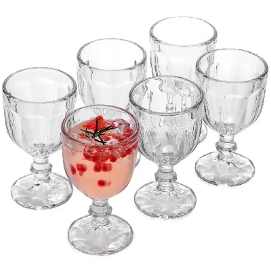 Slickblue Timeless European Glass Goblets - 10.2oz Set of 6, Artistic Embossed Design image {5}