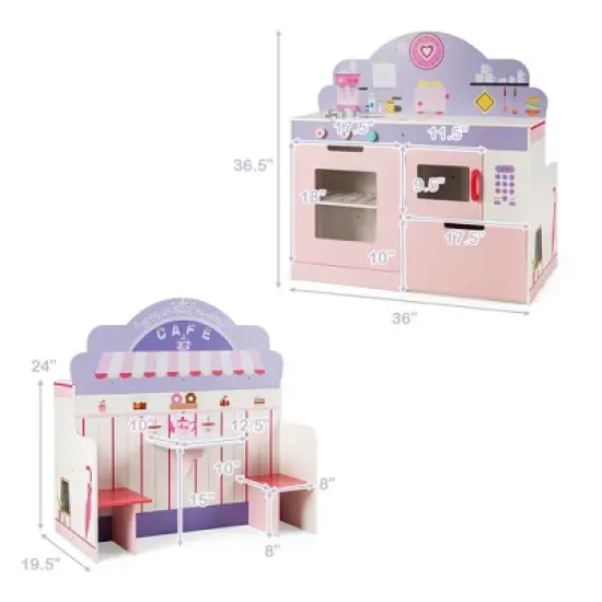 Costway 2 in 1 Kids Play Kitchen & Cafe Restaurant Wooden Pretend Cooking Playset Toy image {1}