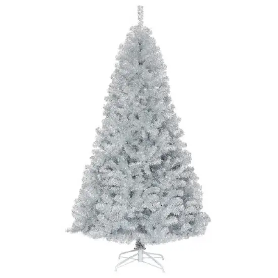 Costway 7.5Ft Hinged Unlit Artificial Tinsel Christmas Tree Holiday,Silver ,Gold image {11}