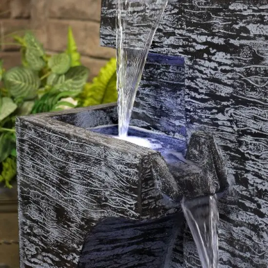 Sunnydaze 32"H Electric Polyresin Cascading Tower Tiered Outdoor Water Fountain with LED Lights image {7}