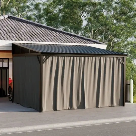 FUFU&GAGA Modern Wall Outdoor Patio Gazebo with Galvanized Steel Hardtop Aluminum Frame, Removable Curtains & Deep Gray Mosquito Netting image {4}