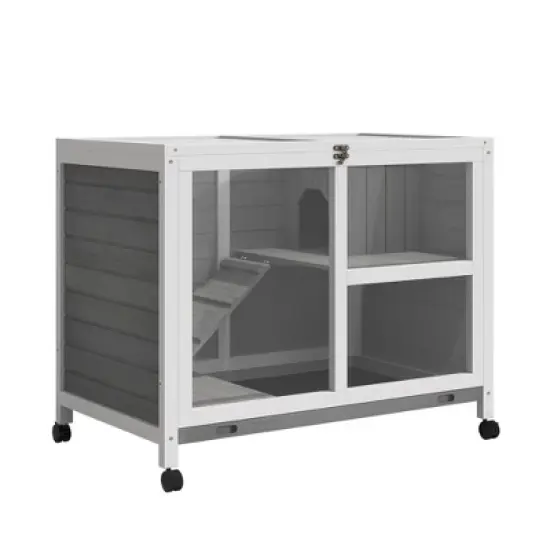 Akoasm Desk And Side Table Sized Wooden Waterproof Rabbit Hutch & Cage With Wheels Indoor-Gray image {8}