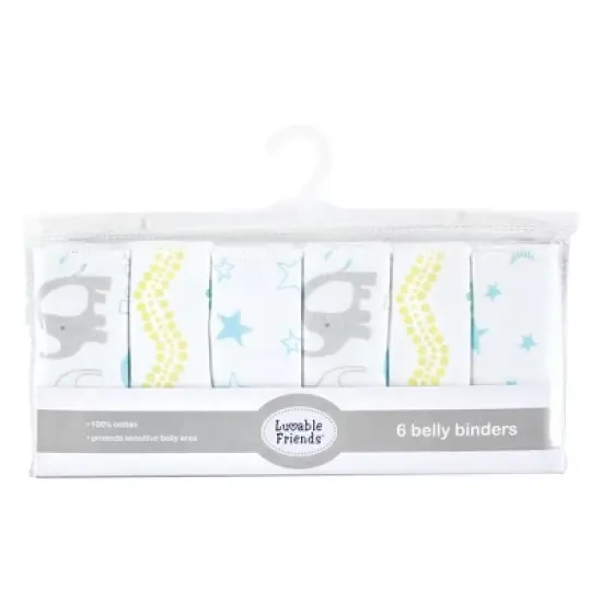 Luvable Friends Unisex Baby Belly Binder 6pk, Basic Elephant, 0-6 Months image {1}