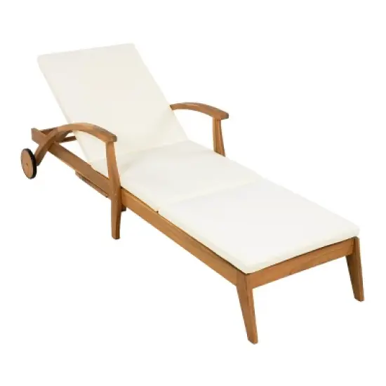 Acacia Wood Chaise Lounge Chair with Wheels,4-Position Adjustable Outdoor Chaise Lounge with Cushion for Patio or Poolside-Cuddlewood image {5}