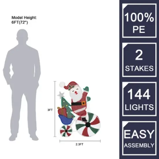 LuxenHome Santa on Peppermint Bike Lighted Holiday Decoration Multi-Color image {5}