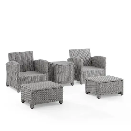 Bradenton 5pc Outdoor Wicker Seating Set with Side Table, 2 Arm Chairs and 2 Ottomans - Navy/Gray - Crosley image {8}