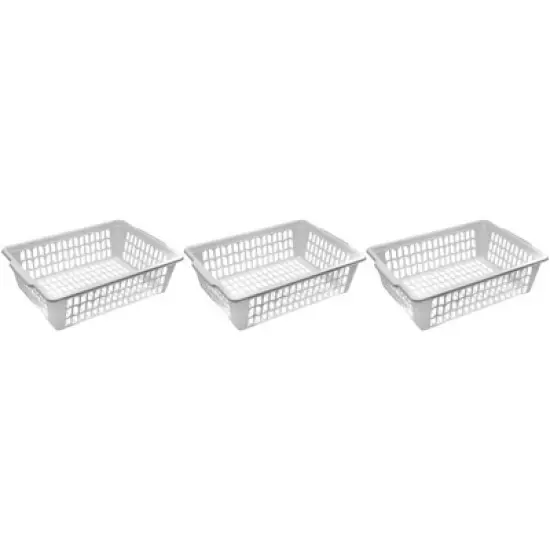 YBM Home White Plastic Paper Tray Basket,3-Pack image {1}