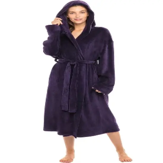 Women's Soft Fleece Robe with Hood, Warm Lightweight Bathrobe image {6}