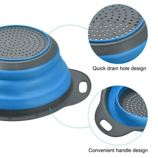 Unique Bargains Collapsible Colander Silicone Round Foldable Strainer with Handle image {3}