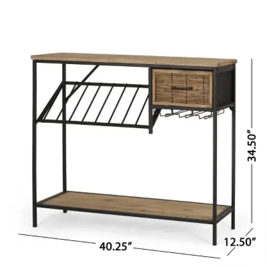 Boster Boho Industrial 8 Bottle Wine Rack Console Table with Storage Natural/Black - Christopher Knight Home image {2}