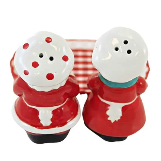 Transpac 4.0 Inch North Pole Salt And Pepper Shakers , Christmas Mr. Mrs. Claus (3PC) image {1}
