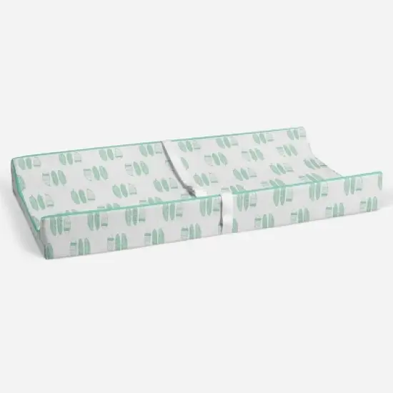 Bacati - Noah Mint Feathers Quilted Muslin Changing Pad Cover image {3}