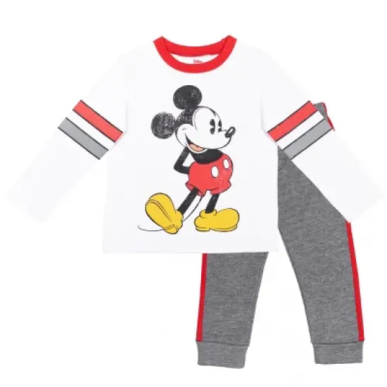 Disney Mickey Mouse Toddler Boys Long Sleeve T-Shirt Fleece Pant Set White/Gray  image {8}