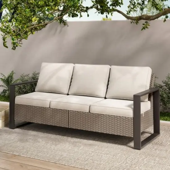 YARDSIGHT Outdoor 3-Seater Rattan Sofa with Olefin Cushions- Weather-Resistant Wicker Patio Couch with Wide Armrests & High Back Support image {7}
